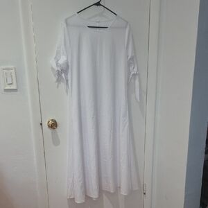 White Tie-Sleeve Women's Dress